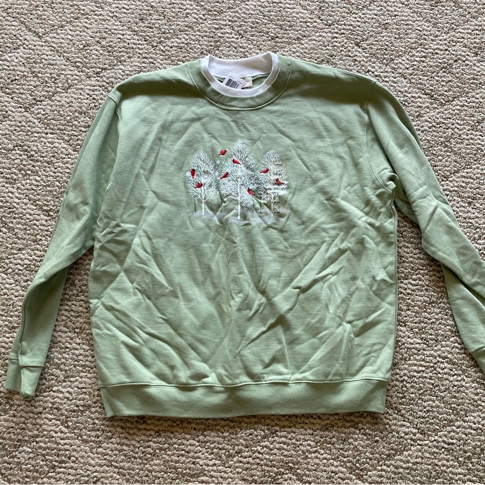 NWT Top Stitch Light Green w/ Winter Trees Sweatshirt Petite Large